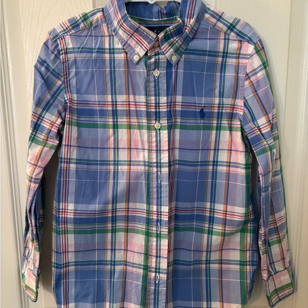 Ralph Lauren Blue and Green Button Down Shirt with Classic Plaid
